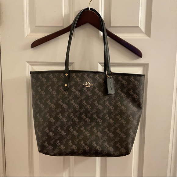 Coach Horse & Carriage Print Reversible City Tote - Black - Picture 2 of 15